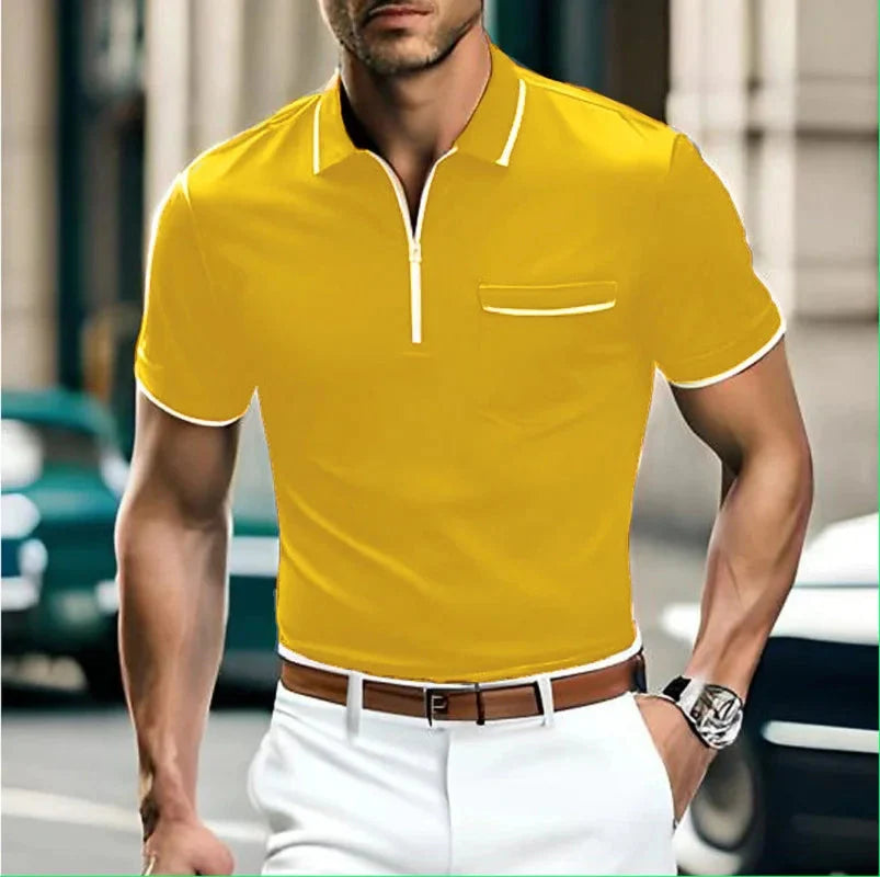 Herren Polohemd mit Reißverschluss und Brusttasche - BerlinGlamour