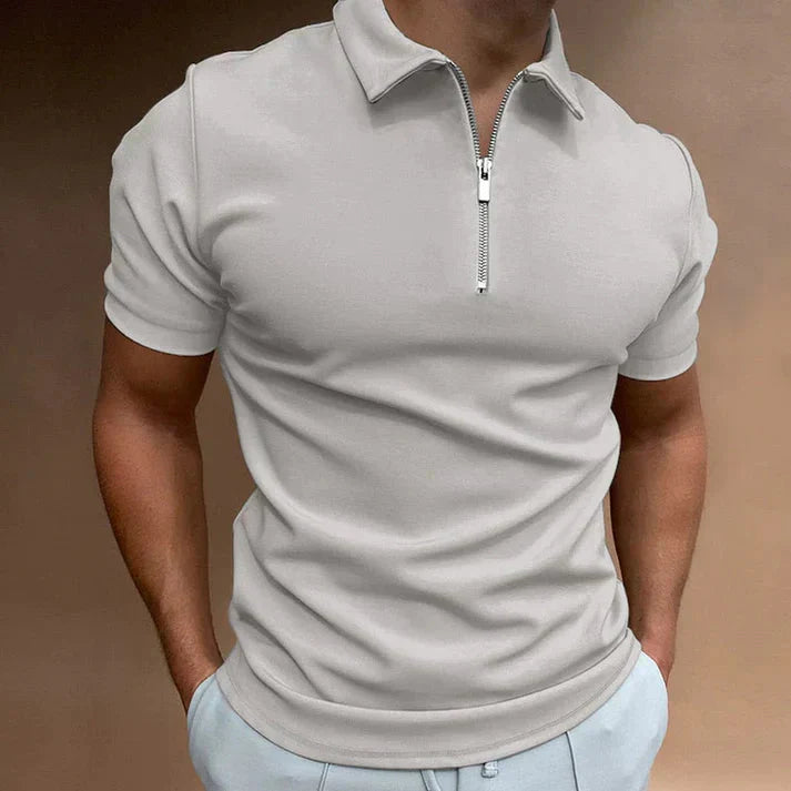 Polohemd | Halber Reißverschluss | Kurzärmelig | Polohemden | Herrenhemden-Grau-S-Chaps Herrenmode