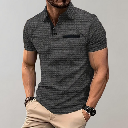 Polohemd - Herren Polohemd mit Knopfleiste für den Sommer-Grau-S-Chaps Herrenmode