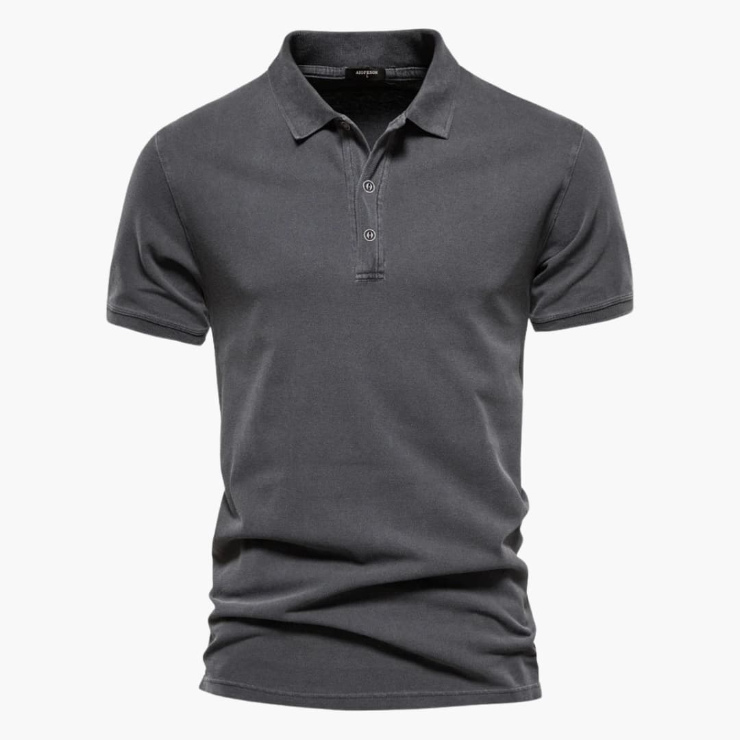 Polohemd – Herren-Polohemd mit kurzen Ärmeln und Knopfleiste am Kragen-Dunkelgrau-S-Chaps Herrenmode