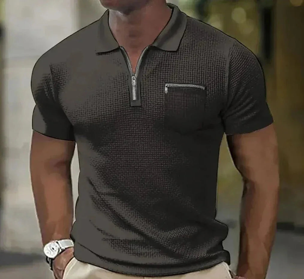 Polohemd | Kurzarm | Umlegekragen | Polohemd mit halbem Reißverschluss | Herrenhemd-Schwarz-S-Chaps Herrenmode