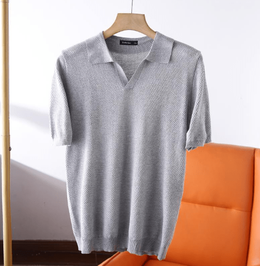 Herren Polohemd Kurzarm V-Ausschnitt Modern - BerlinGlamour