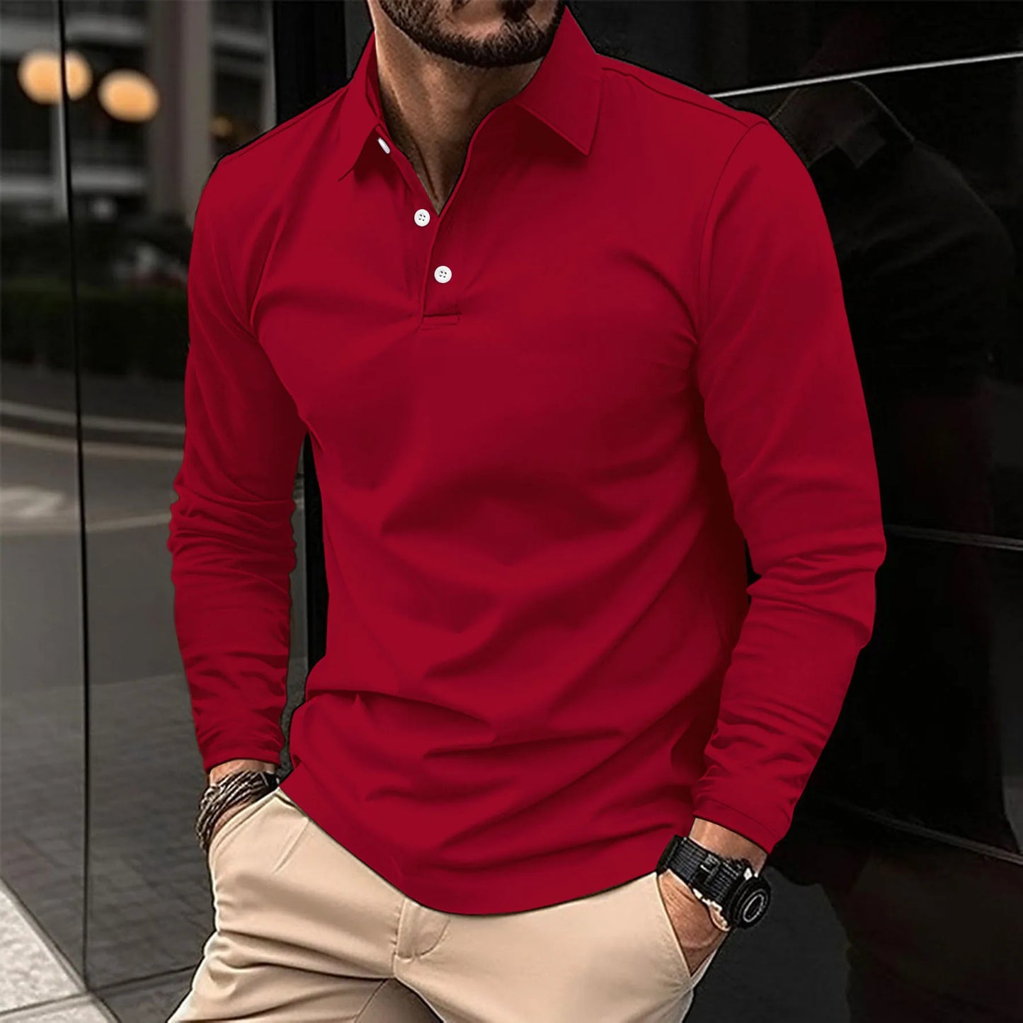 Polohemd – Langärmliges Polohemd mit Kragen für Männer-Rot-S-Chaps Herrenmode