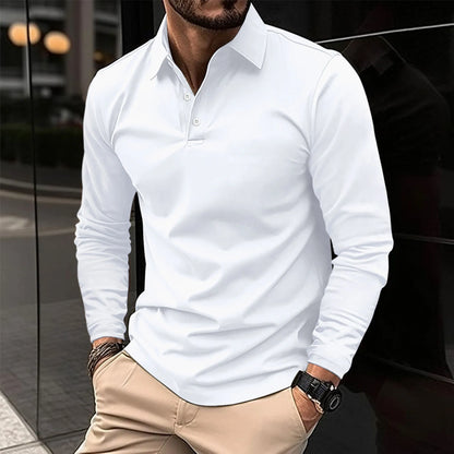 Polohemd – Langärmliges Polohemd mit Kragen für Männer-Weiß-S-Chaps Herrenmode
