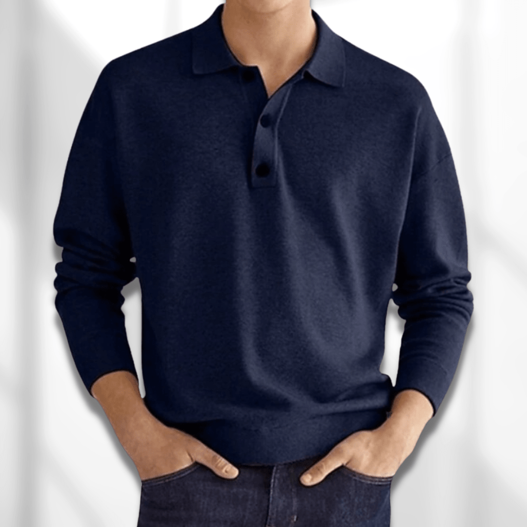 Polohemd | Langarmshirt | Button-up-Shirt | Strickpullover | Herrenbekleidung-Blau-S-Chaps Herrenmode