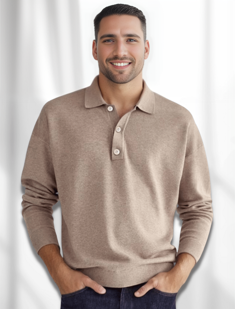 Herren Poloshirt Langarm Weiss Modern - BerlinGlamour