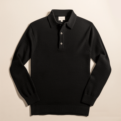 Polohemd | Mit Kragen | Langarm | Polopullover | Herrenpullover-Black-XS-Chaps Herrenmode