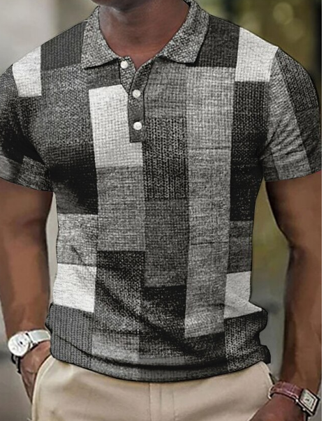 Kurzarm Polohemd Herren Patchwork Button Down - BerlinGlamour