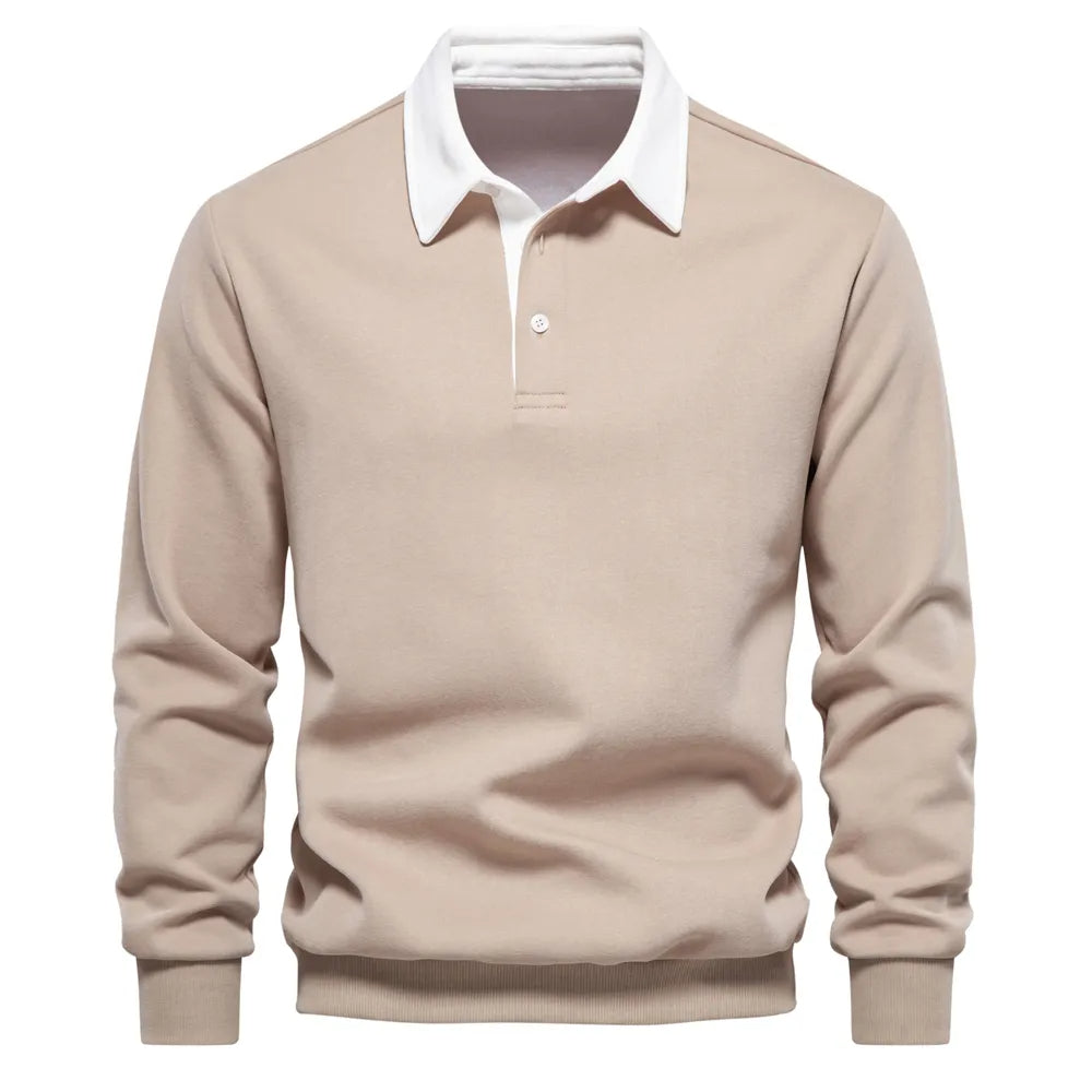 Polohemd - Pullover - Langarm - Polopullover - Herrenbekleidung-Beige-S-Chaps Herrenmode