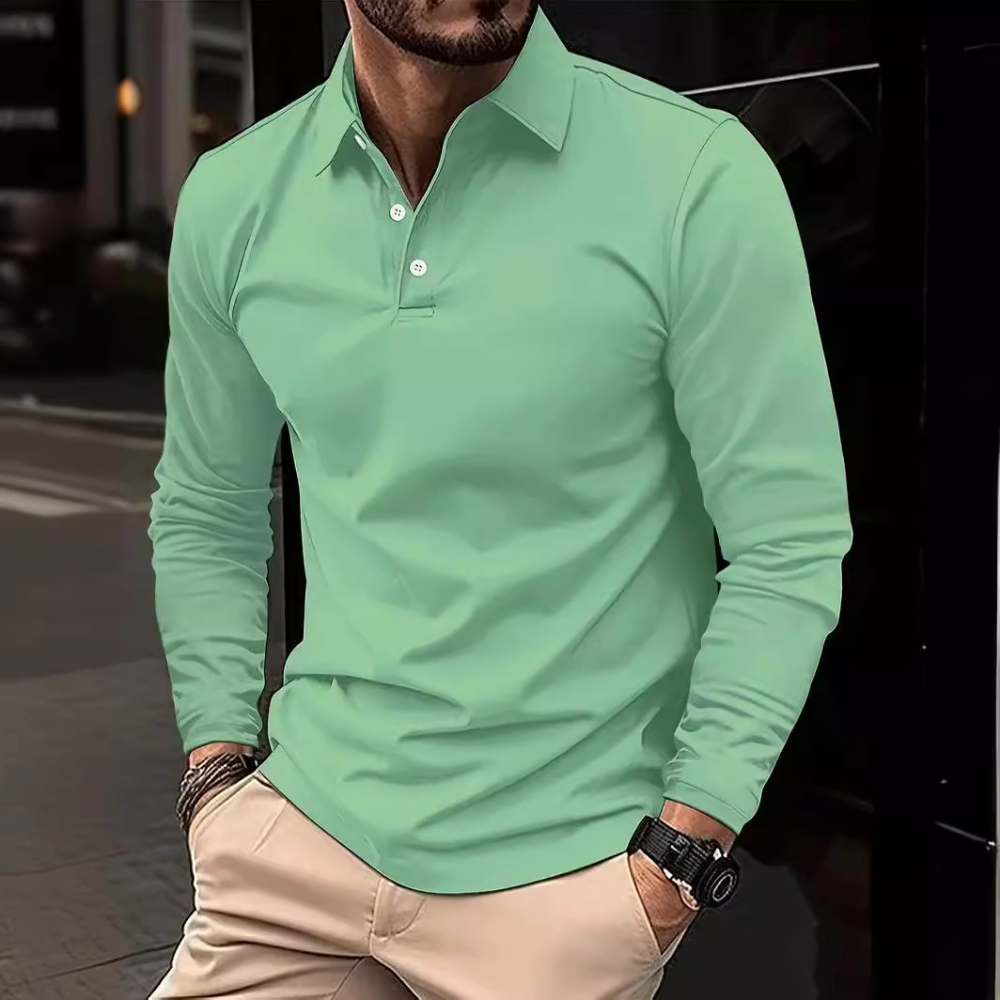Herren Polohemd Langarm Kragen Button-Up Qualität - BerlinGlamour