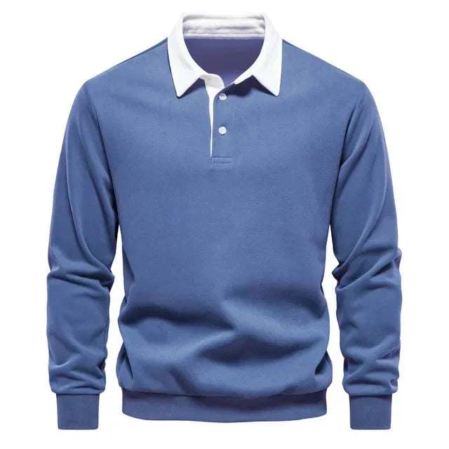 Polopullover - Langarm - Quarter Button-Up - Polopullover - Polohemden für Männer-Blau-S-Chaps Herrenmode
