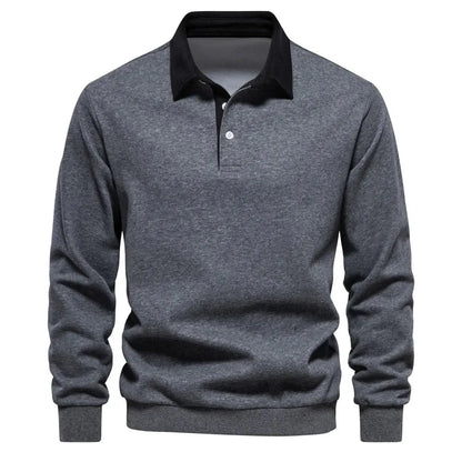 Polopullover - Langarm - Quarter Button-Up - Polopullover - Polohemden für Männer-Grau-S-Chaps Herrenmode