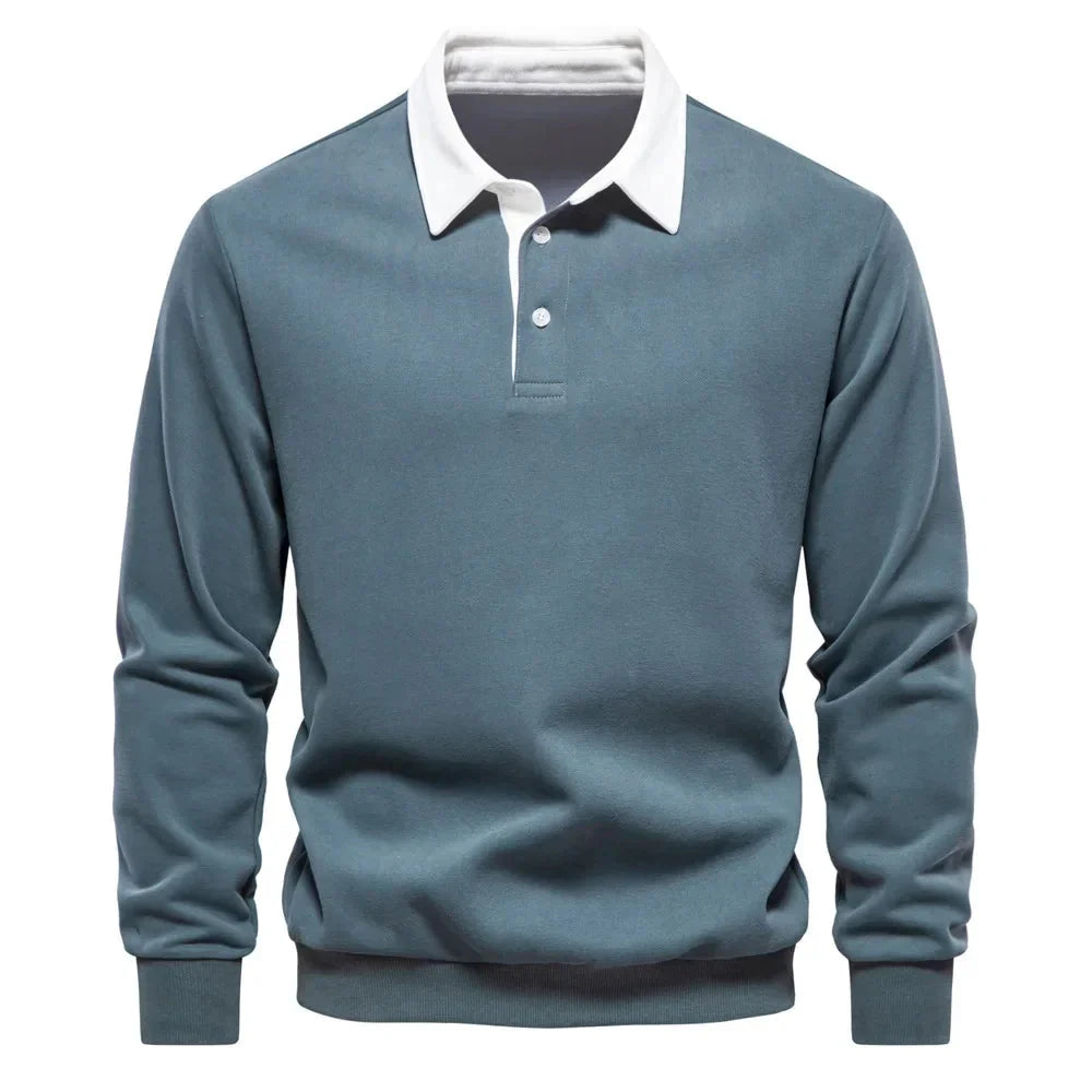 Herren Polopullover Langarm Quarter Button-Up - BerlinGlamour