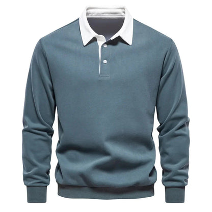 Herren Polopullover Langarm Quarter Button-Up - BerlinGlamour