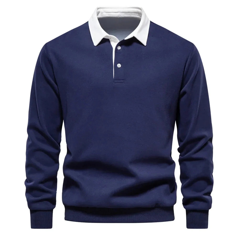 Polopullover - Langarm - Quarter Button-Up - Polopullover - Polohemden für Männer-Marineblau-S-Chaps Herrenmode