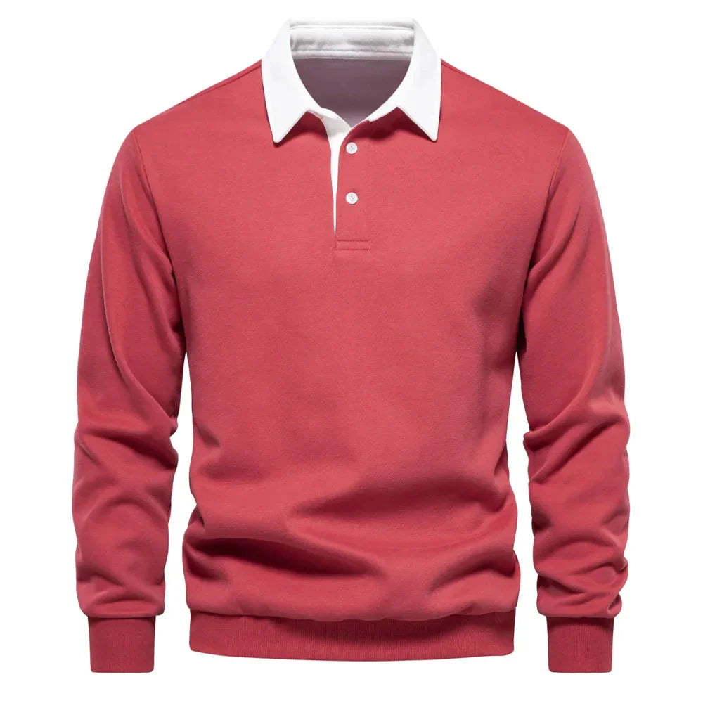 Polopullover - Langarm - Quarter Button-Up - Polopullover - Polohemden für Männer-Rosa-S-Chaps Herrenmode