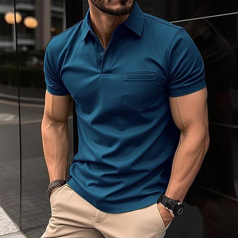 Poloshirt - Kurzarm-Polo-T-Shirt für Männer mit Brusttasche-Blau-XS-Chaps Herrenmode