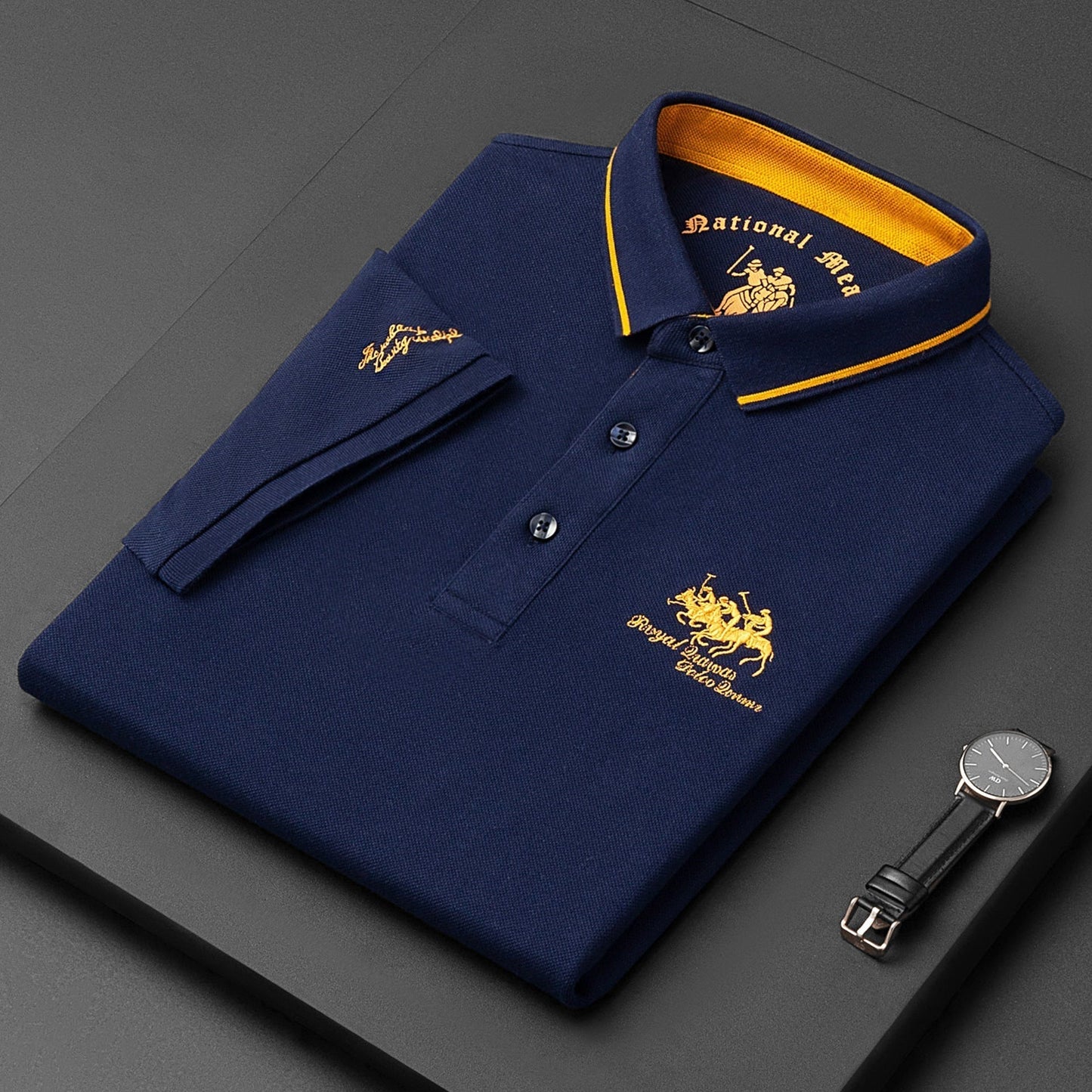 Poloshirt – mit Kragen – Knopfleiste – Polo-T-Shirt – Herrenhemden-Blau-S-Chaps Herrenmode