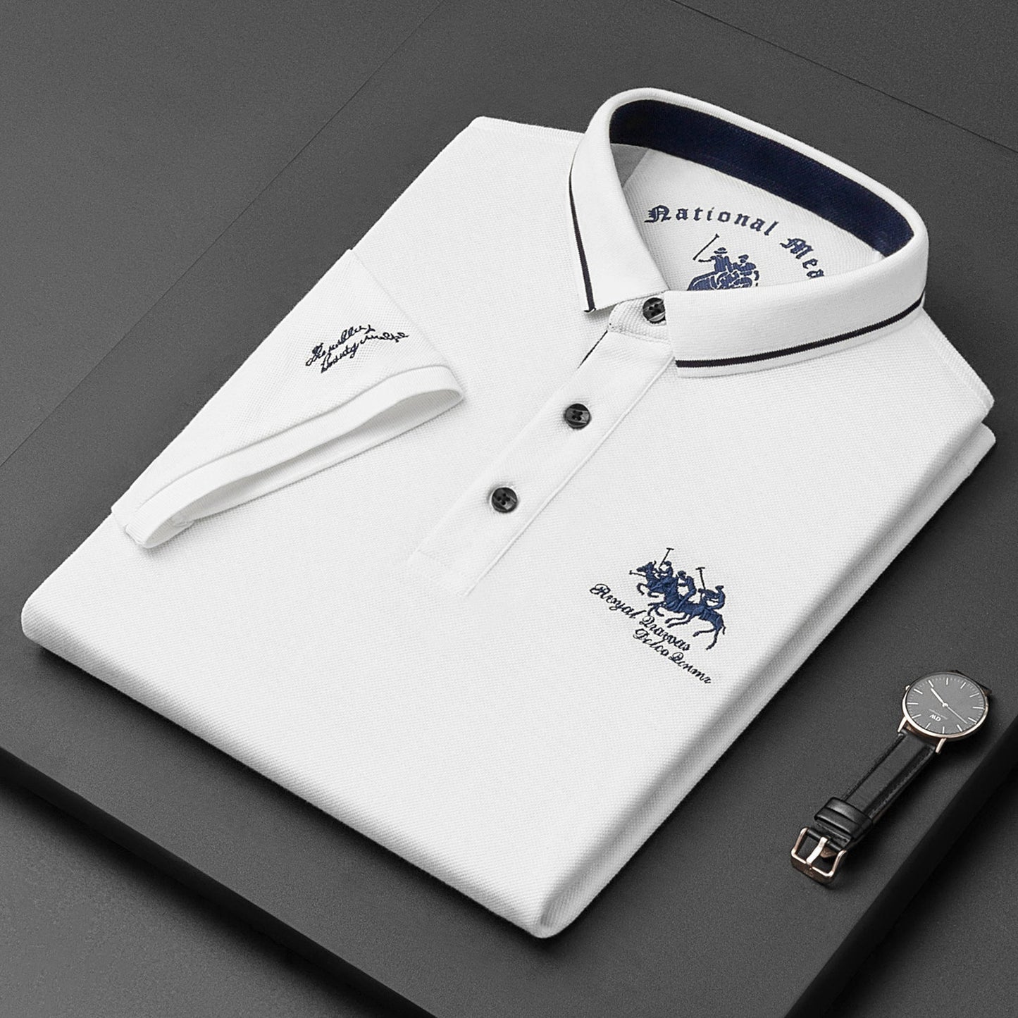 Poloshirt – mit Kragen – Knopfleiste – Polo-T-Shirt – Herrenhemden-Weiß-S-Chaps Herrenmode