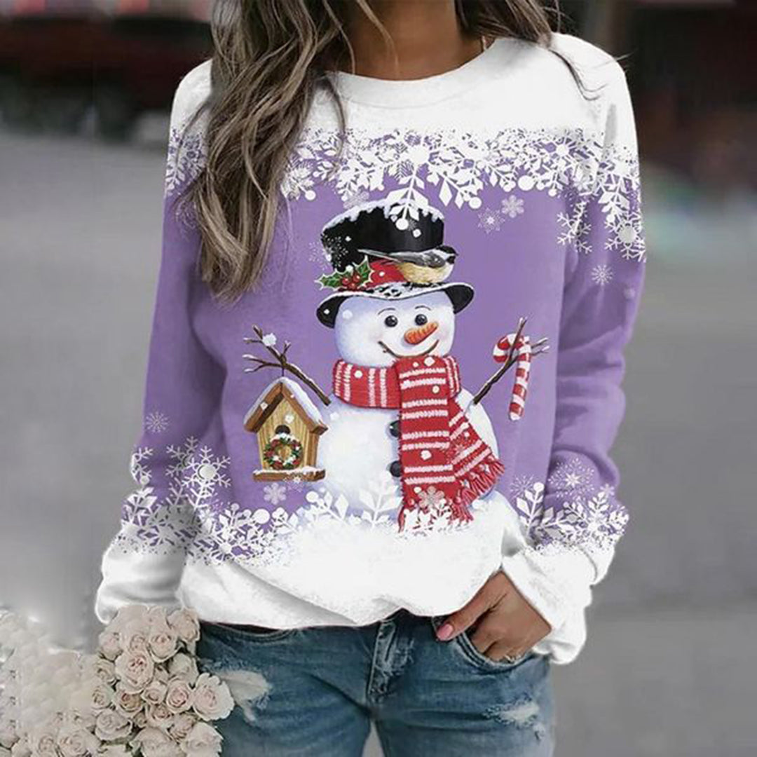 Damen Weihnachtspullover Schneemann Motiv Festlich