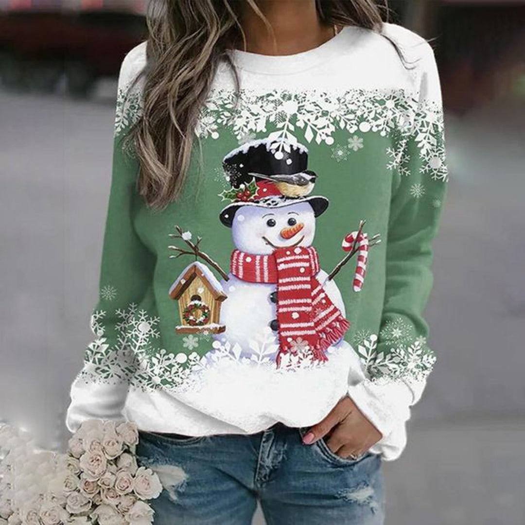 Damen Weihnachtspullover Schneemann Motiv Festlich - BerlinGlamour