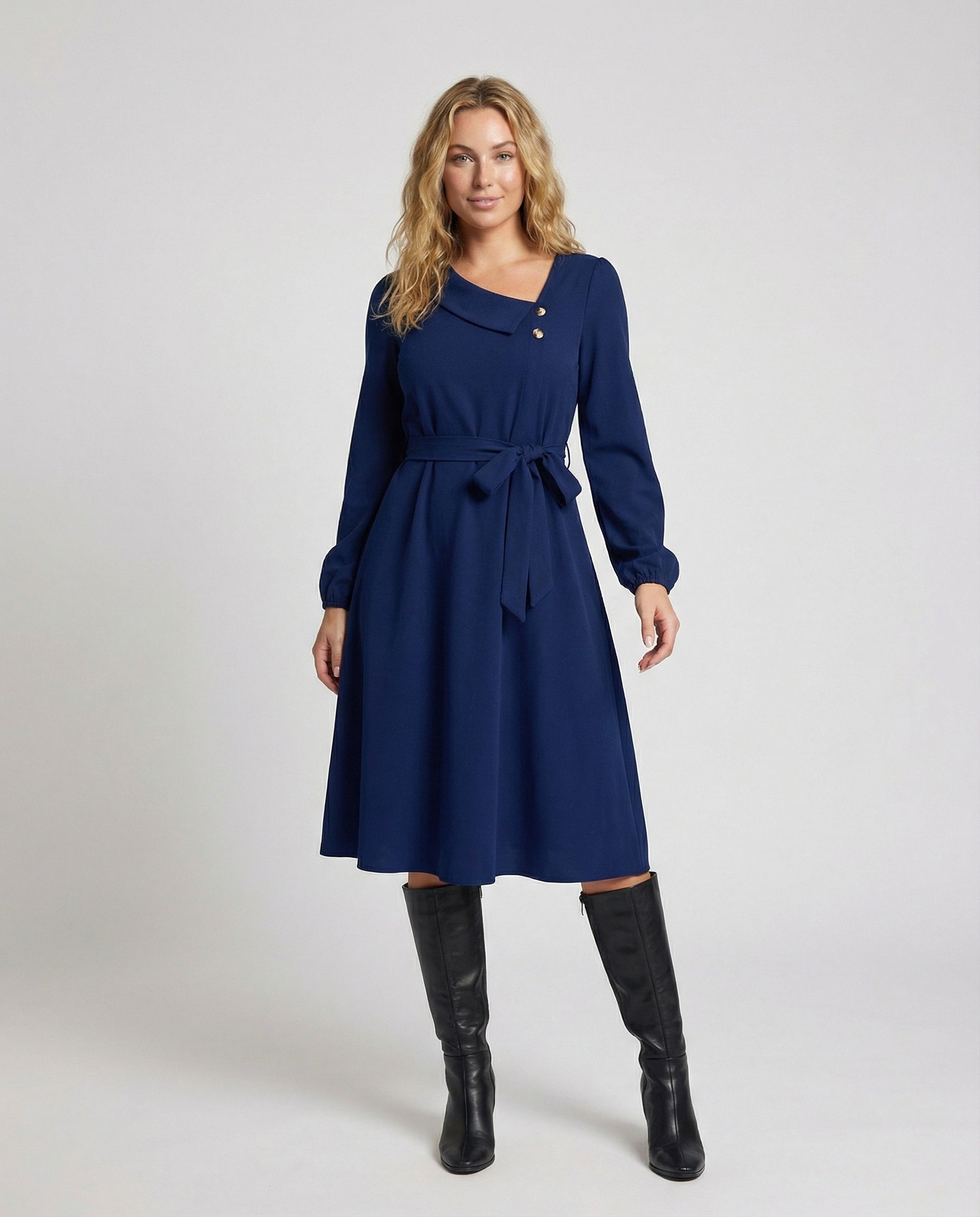 Kleid Damen Midikleid Tailliert Knöpfe Chic - BerlinGlamour