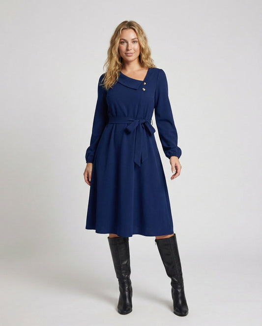 Kleid Damen Midikleid Tailliert Knöpfe Chic - BerlinGlamour