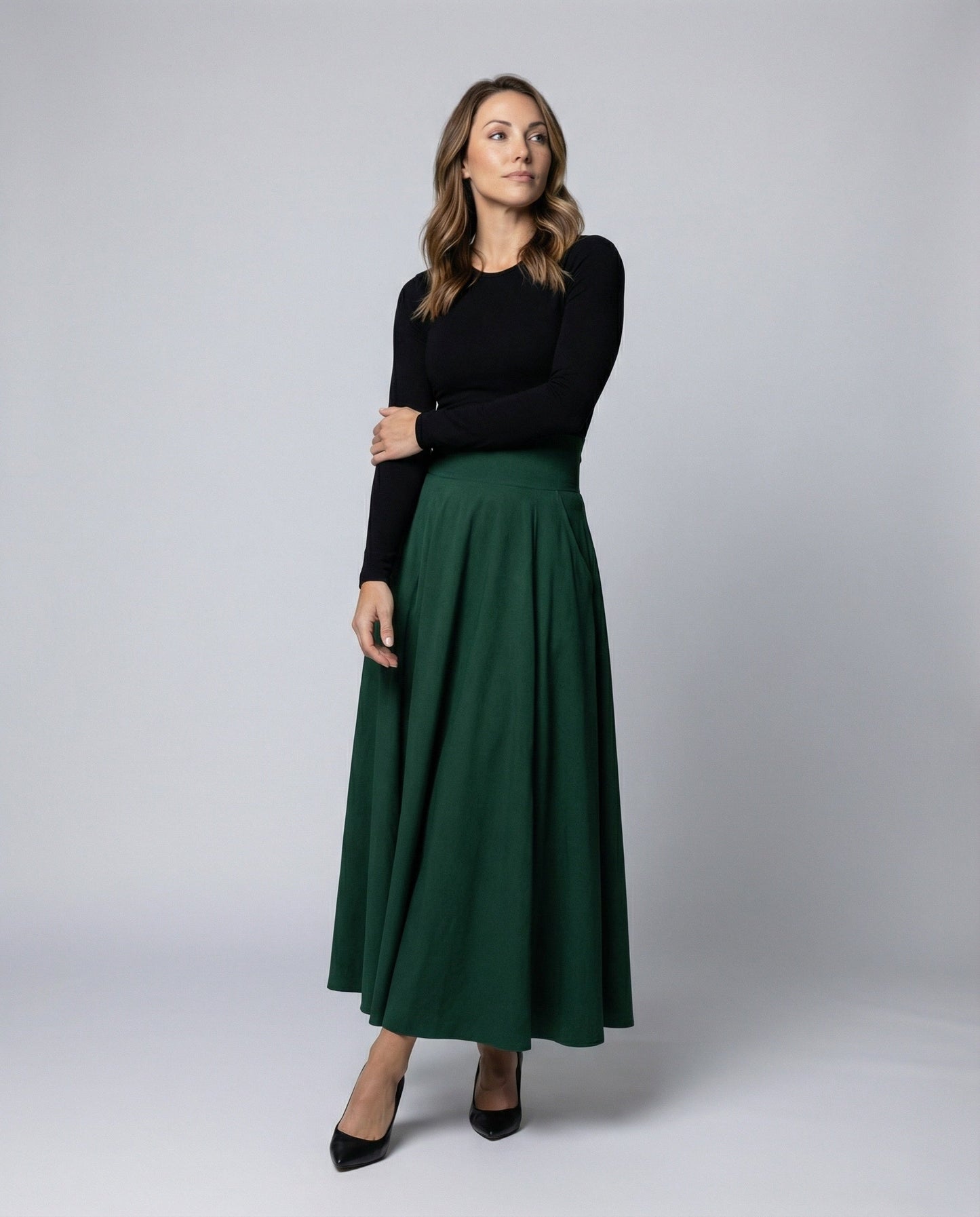 Damen Maxirock Elegante Schwingrock mit Taschen Damenrock Berlin - BerlinGlamour