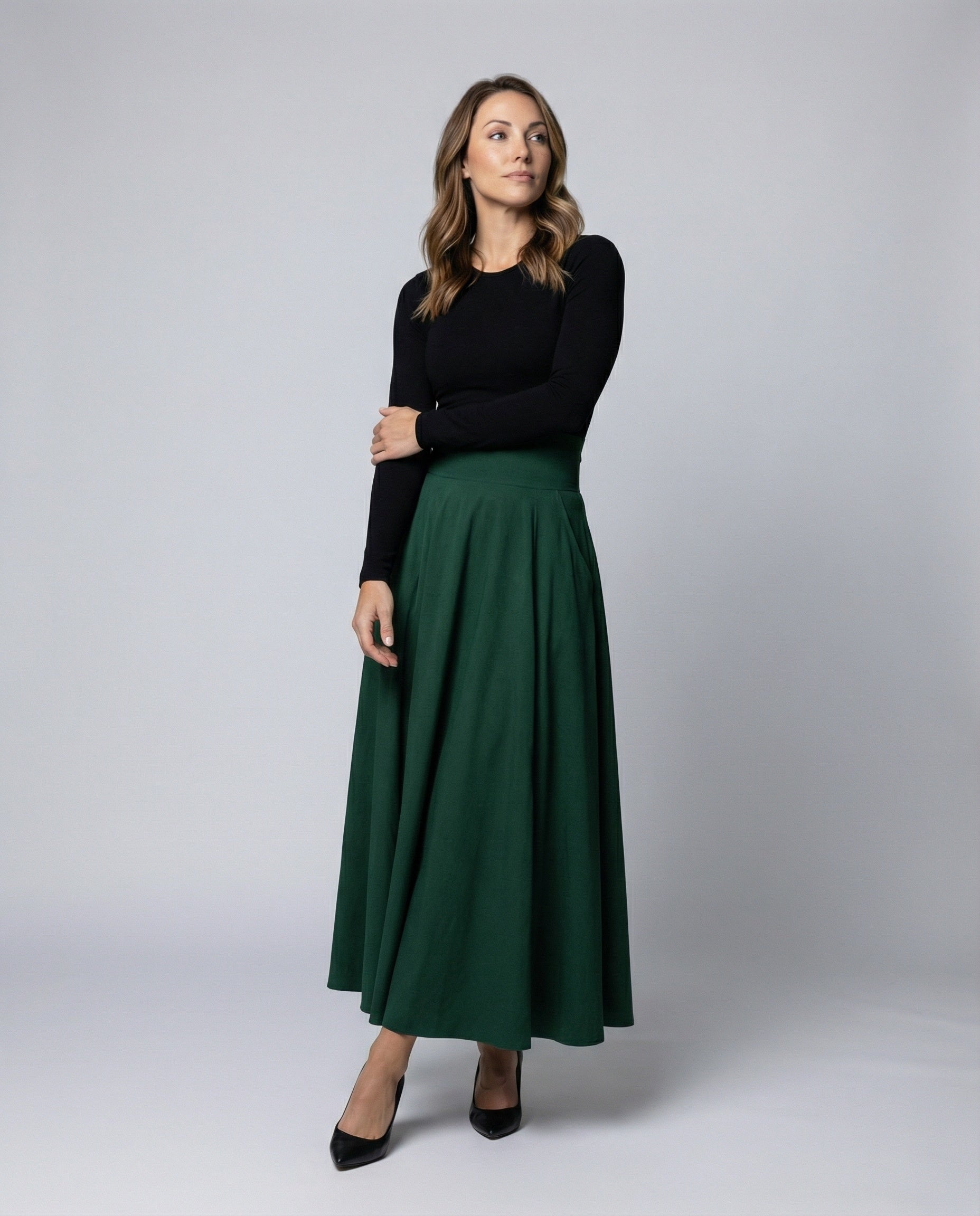 Damen Maxirock Elegante Schwingrock mit Taschen Damenrock Berlin - BerlinGlamour