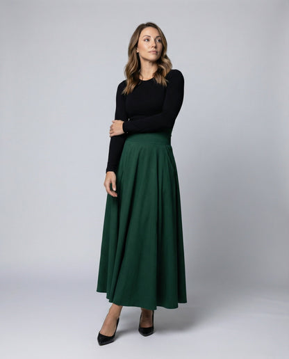 Damen Maxirock Elegante Schwingrock mit Taschen Damenrock Berlin - BerlinGlamour