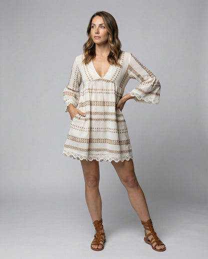 Damen Tunika-Kleid Sommerlich V-Ausschnitt Spitze - BerlinGlamour