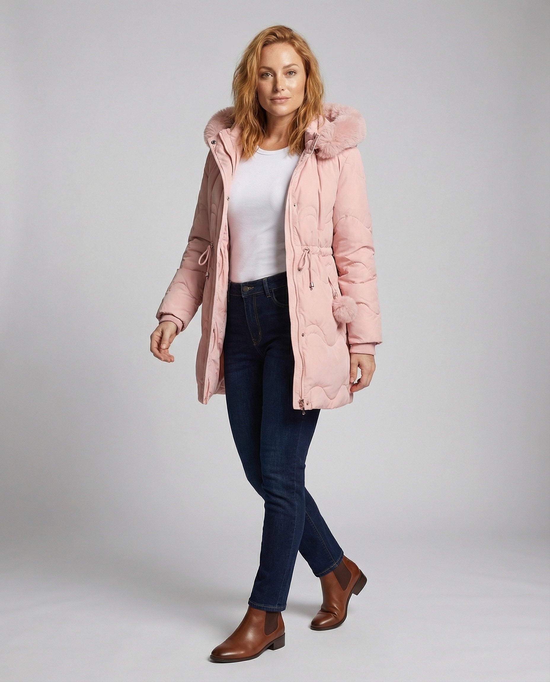 Damen Winterparka Lang mit Kapuze und verstellbarem Bund - BerlinGlamour