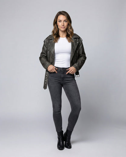 Lederjacke Frauen Bikerjacke Schwarz Ledermantel - BerlinGlamour