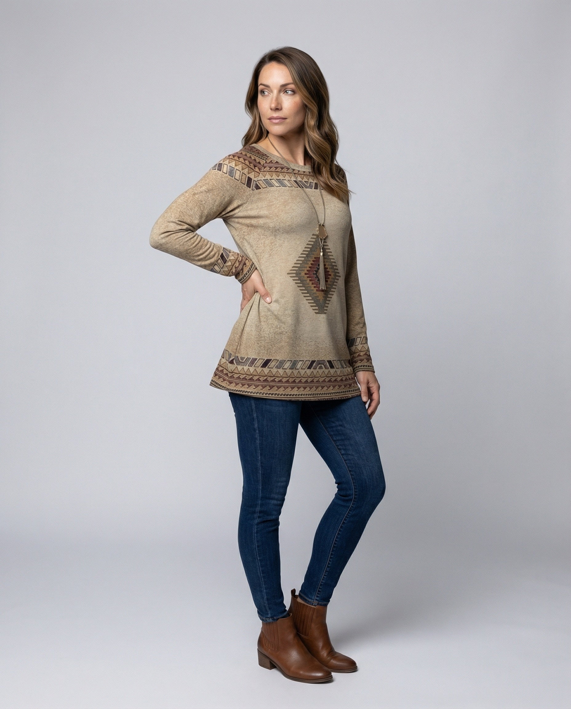 Rundhals T-Shirt Lockere Passform Geometrisch Baumwolle - BerlinGlamour