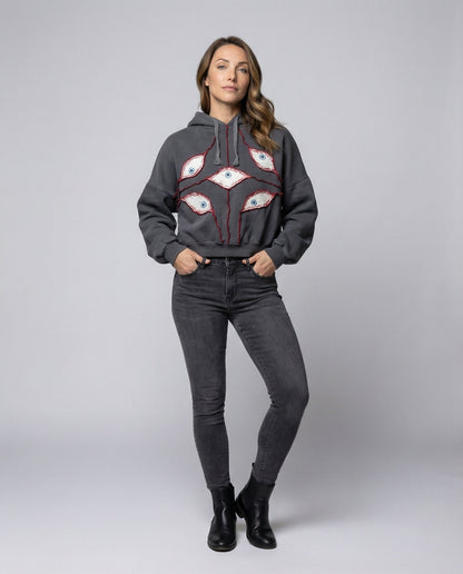 Schwarze Oversized Hoodie mit Augenprint Trendig - BerlinGlamour