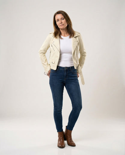 Leder Bikerjacke Damen Vintage Look - BerlinGlamour
