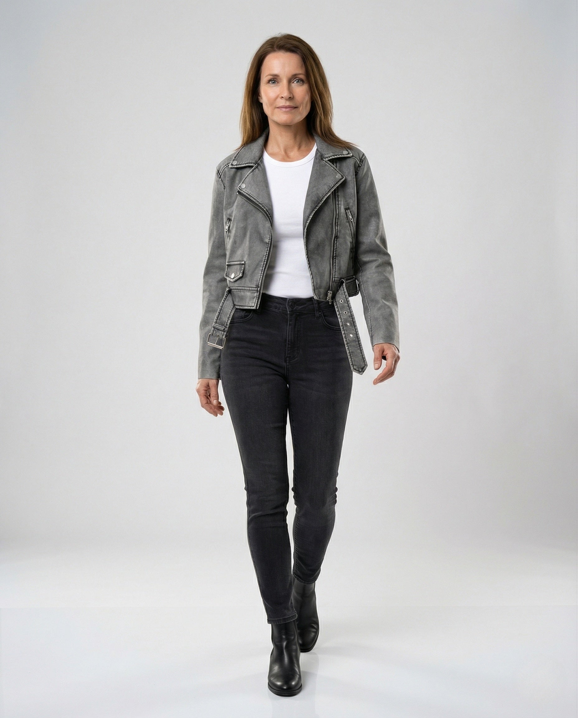 Damen Lederjacke Cropped Bikerstil Asymmetrisch - BerlinGlamour