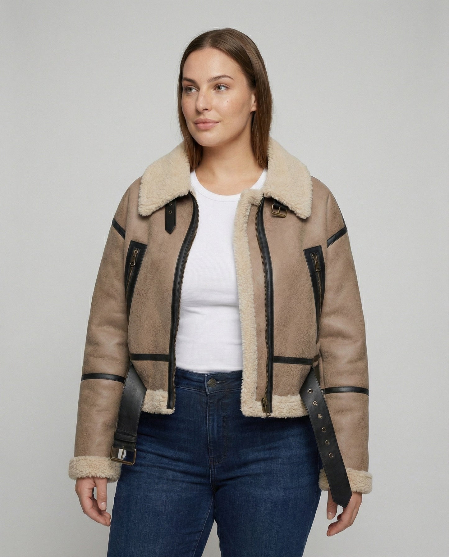 Damen Kunstleder Jacke Teddyfell Faux Pelz - BerlinGlamour