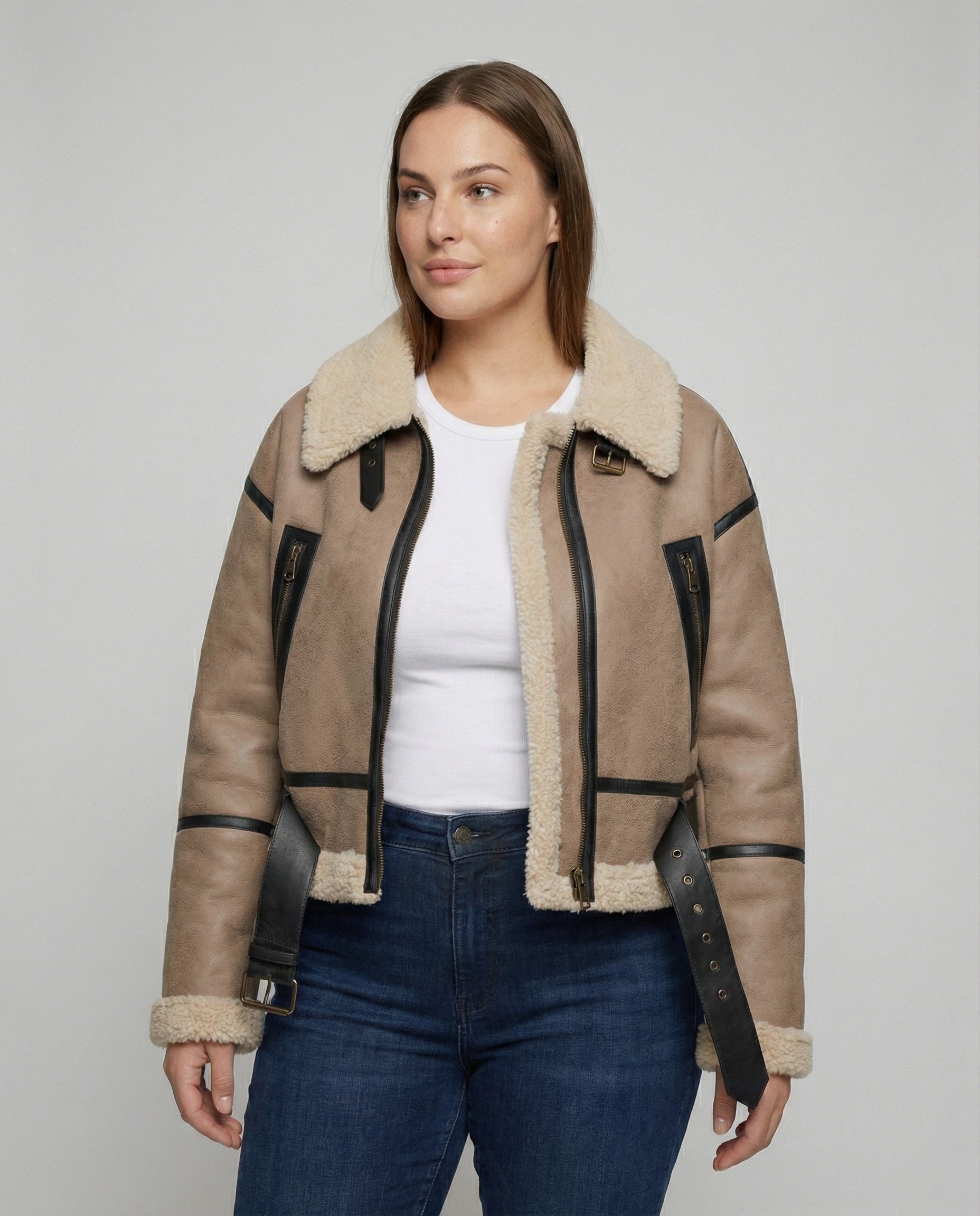 Damen Kunstleder Jacke Teddyfell Faux Pelz - BerlinGlamour