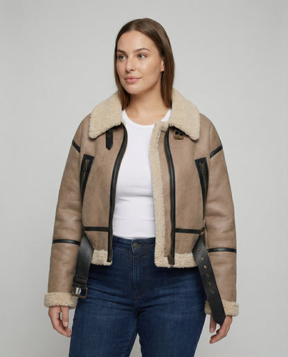 Damen Kunstleder Jacke Teddyfell Faux Pelz - BerlinGlamour
