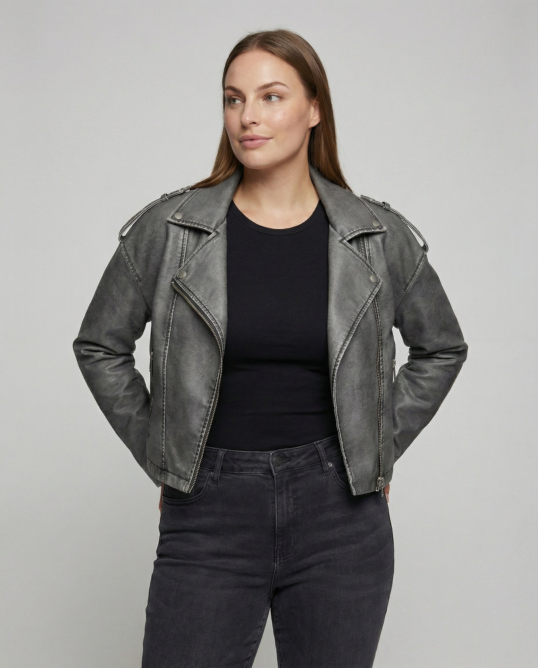 Lederjacke Damen Bikerstyle Schwarz Asymmetrisch - BerlinGlamour