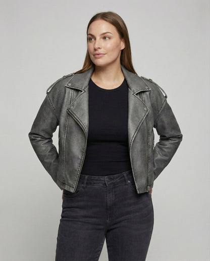 Lederjacke Damen Bikerstyle Schwarz Asymmetrisch - BerlinGlamour
