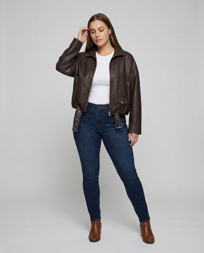 Lederjacke Damen Reißverschluss Schwarz Ledermantel - BerlinGlamour