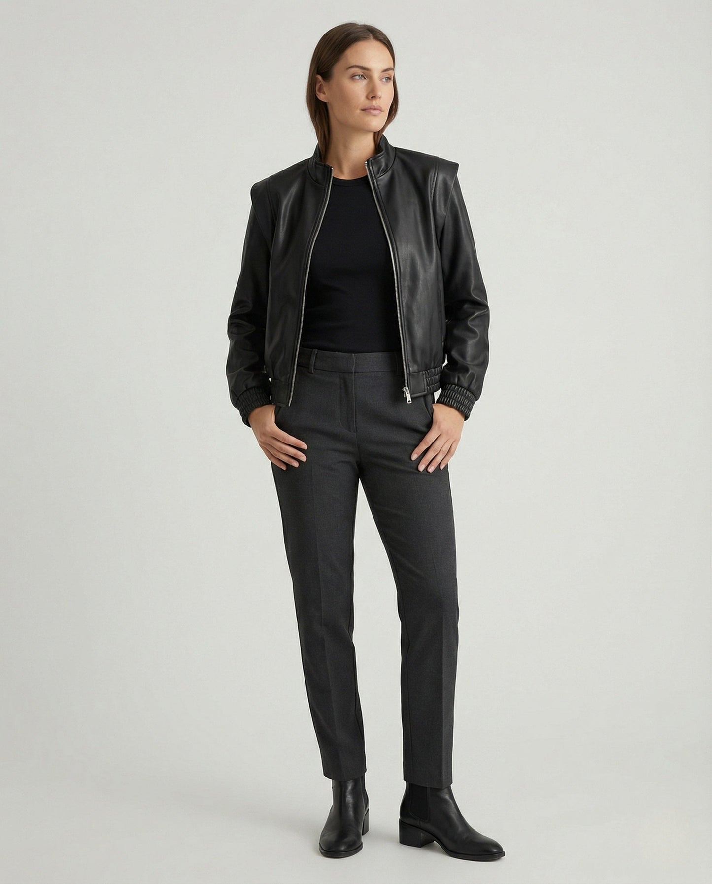 Damen Jacke Kurz Ledersjacke Mit Hochem Kragen - BerlinGlamour