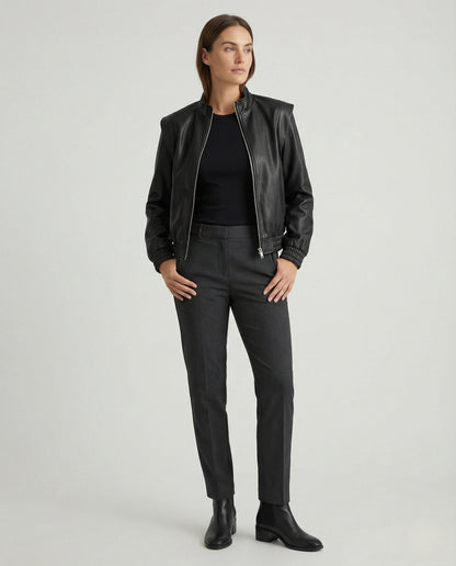 Damen Jacke Kurz Ledersjacke Mit Hochem Kragen - BerlinGlamour