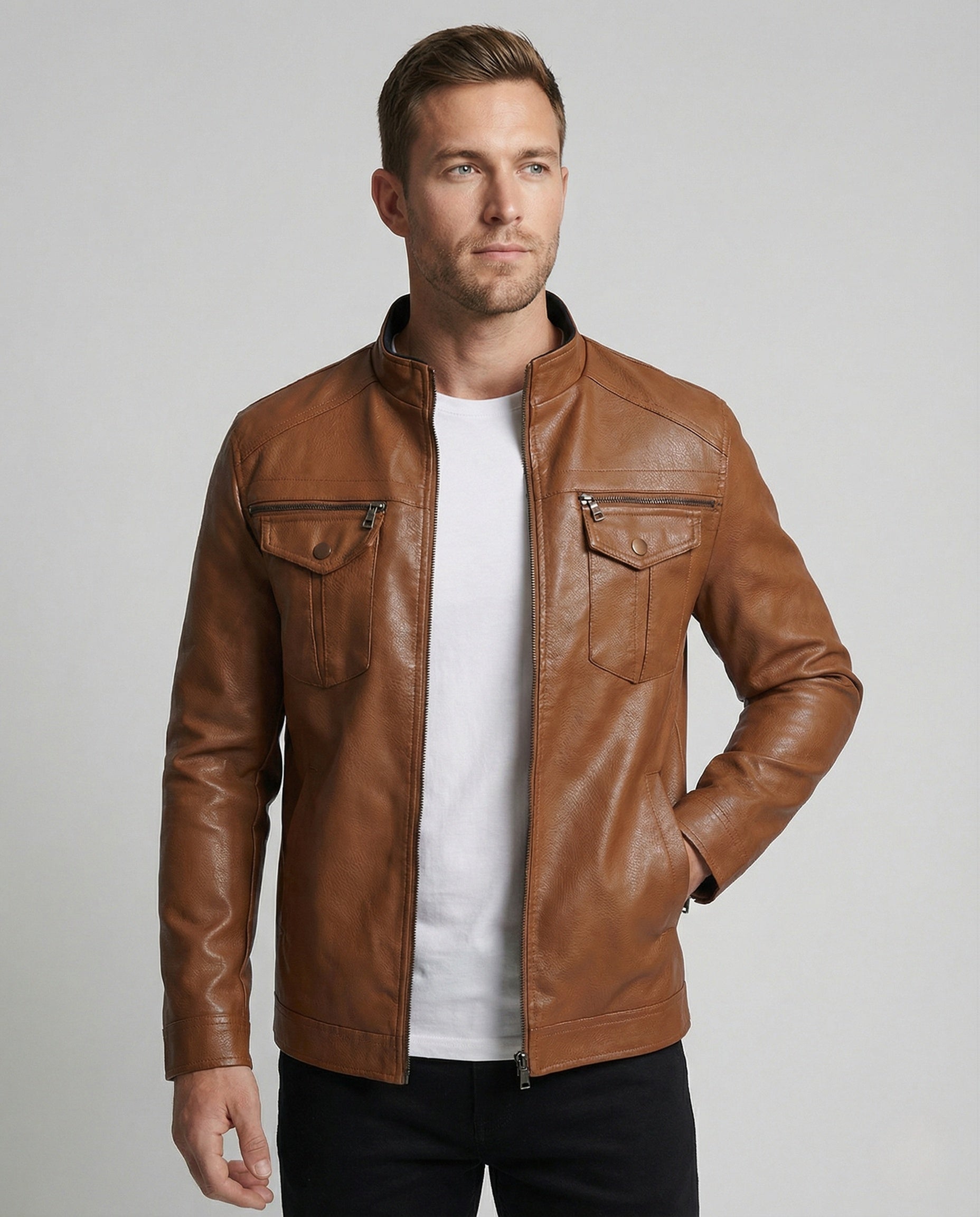 Herren Lederjacke Slim Fit Schwarz Modern - BerlinGlamour