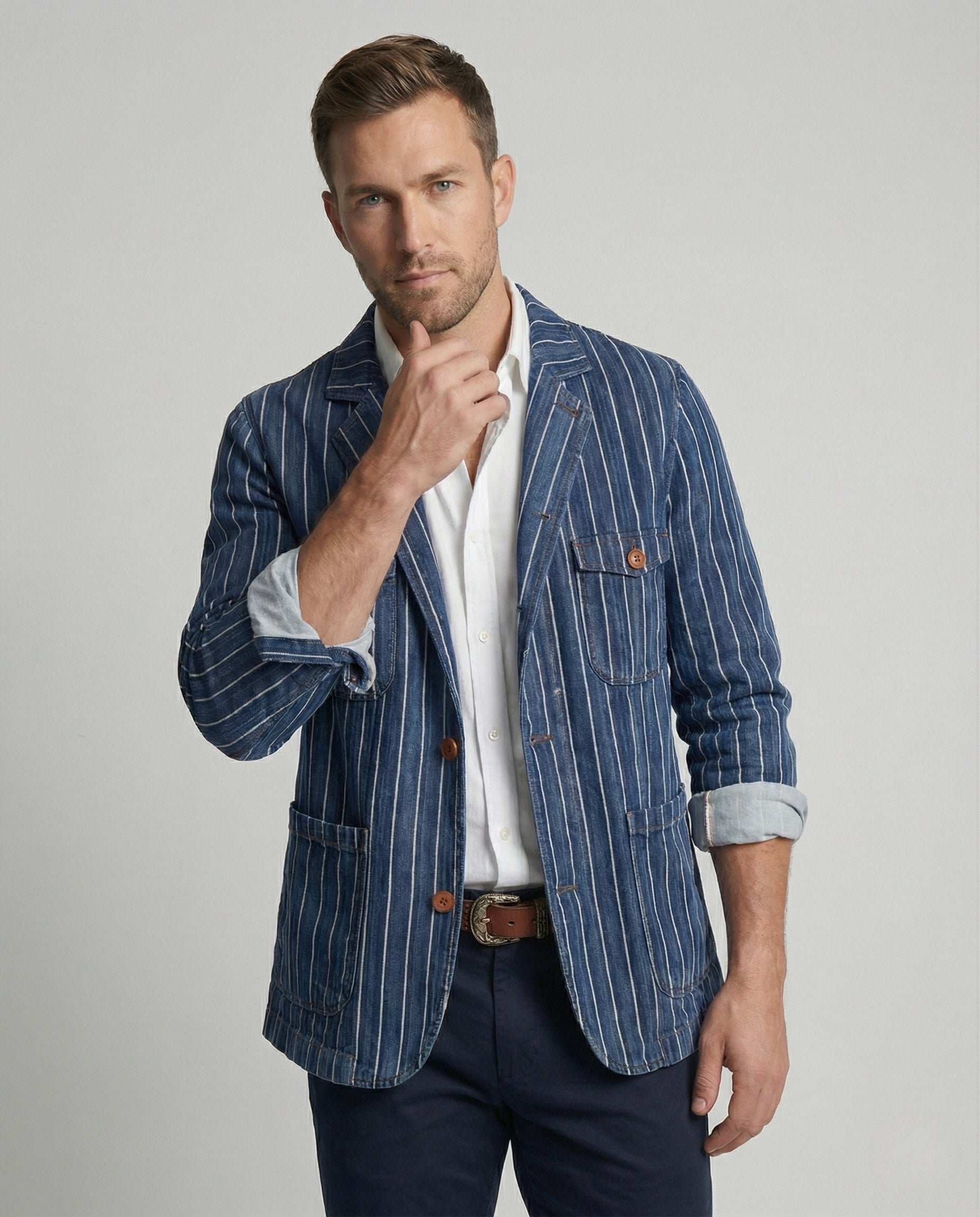 Herren Strickjacke Streifenmuster Modern Slimfit - BerlinGlamour