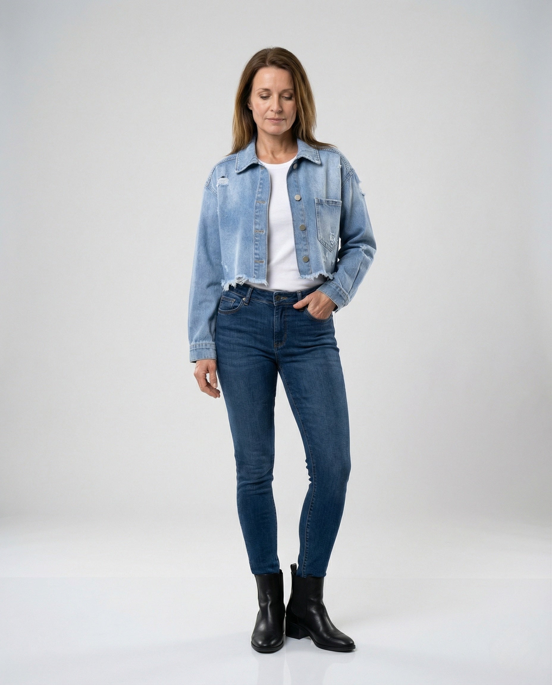 Damen Jeansjacke Klassisch Kurz Modisch - BerlinGlamour