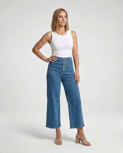Weite Damen High-Waist Jeans Bequem Elegant - BerlinGlamour