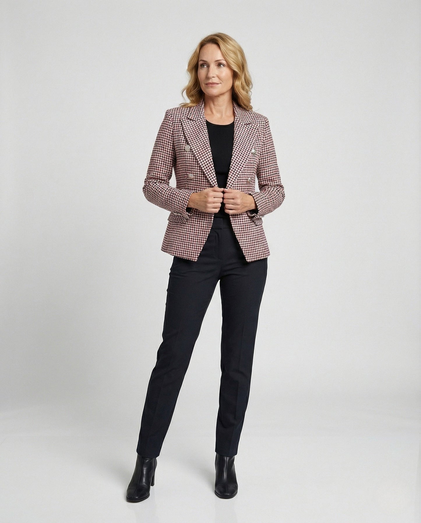 Damen Blazer Klassisch Karo Schwarz Weiß - BerlinGlamour